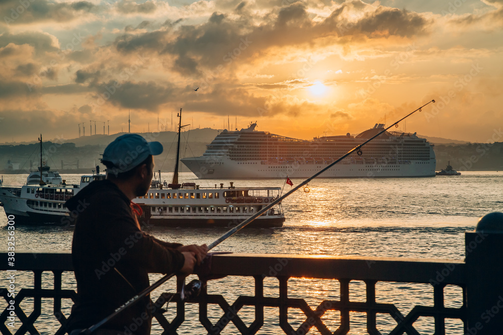fisherman at sunset in Istanbul