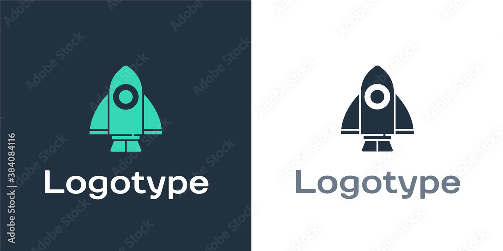 Logotype Rocket ship icon isolated on white background. Space travel. Logo design template element. 