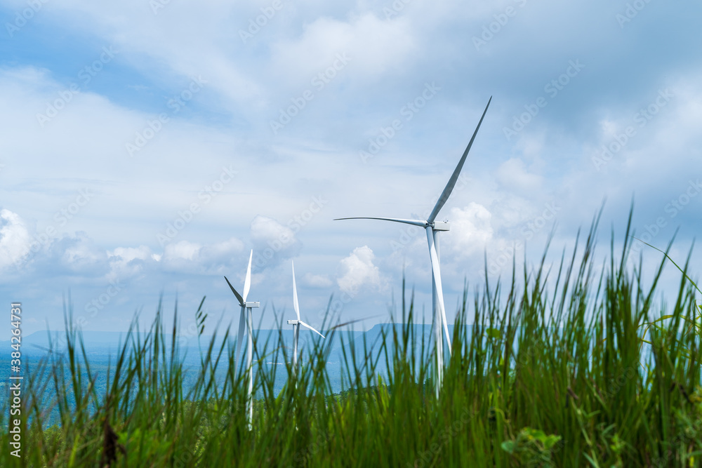 wind turbine on green field