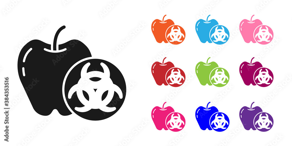 Black Genetically modified apple icon isolated on white background. GMO fruit. Set icons colorful. V