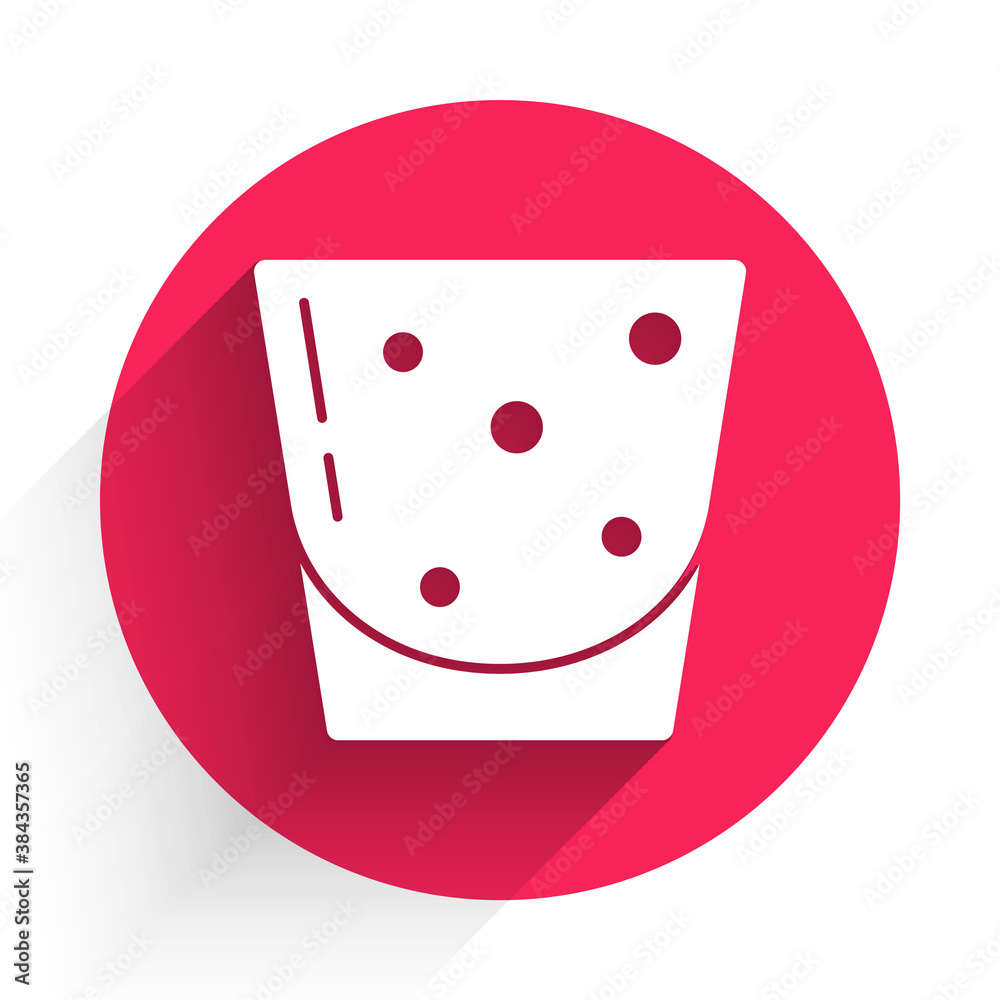White Glass of rum icon isolated with long shadow. Red circle button. Vector.