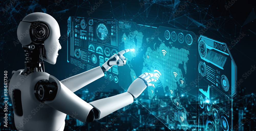 人工智能机器人和机器学习过程控制的互联网连接，以分析数据连接
