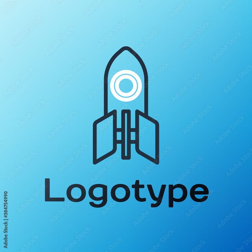 Line Rocket ship icon isolated on blue background. Space travel. Colorful outline concept. Vector.