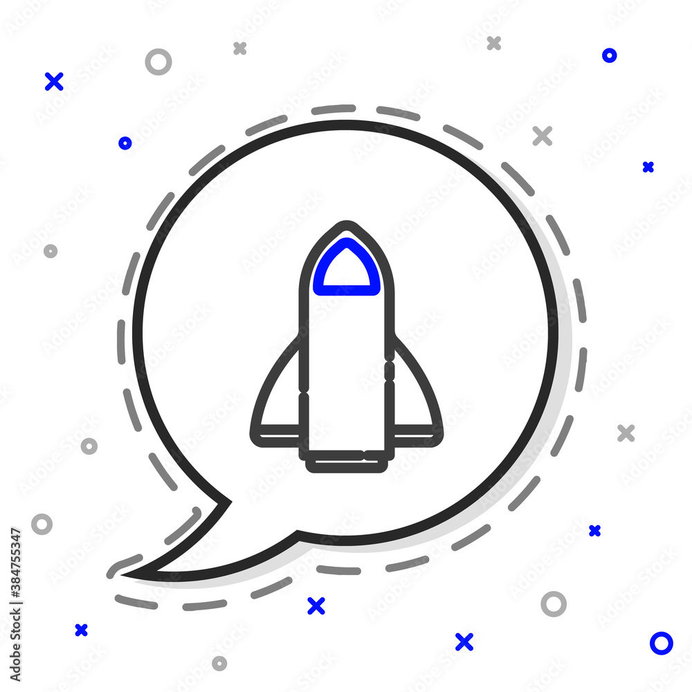 Line Rocket ship icon isolated on white background. Space travel. Colorful outline concept. Vector.