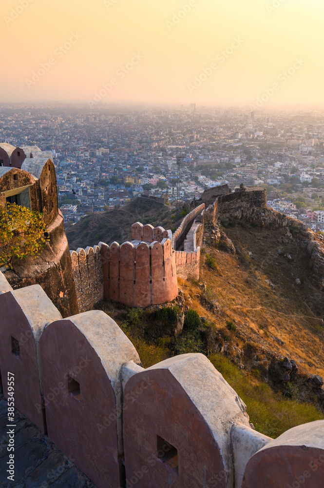 View of Jaipur city from Nahargarh Fort in Jaipur, Rajasthan, India.