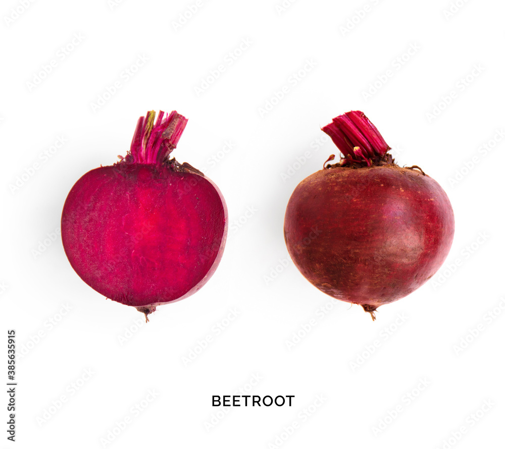 Creative layout made of beetroot on the white background. Flat lay. Food concept. Macro concept.
