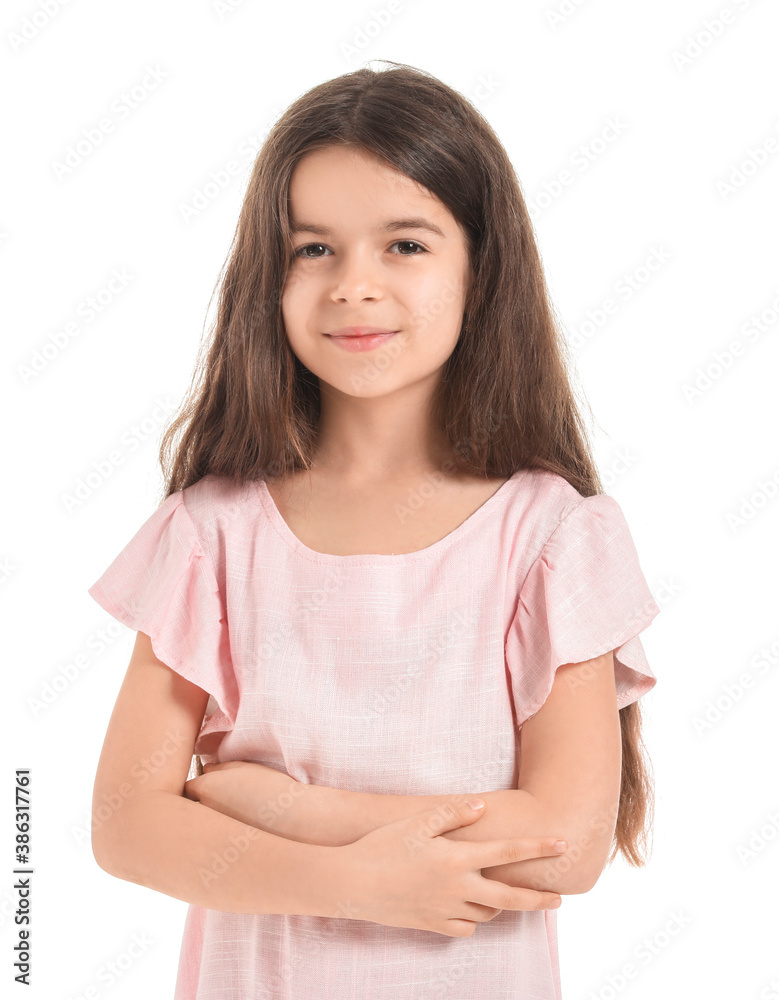 Cute little girl on white background