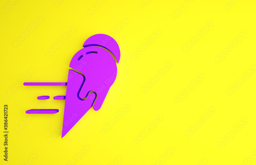 紫色在线点餐和华夫饼蛋筒冰淇淋图标，黄色背景。甜蜜符号