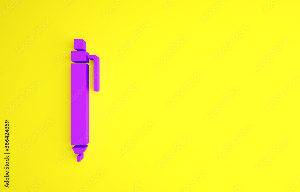 Purple Pen icon isolated on yellow background. Minimalism concept. 3d illustration 3D render.