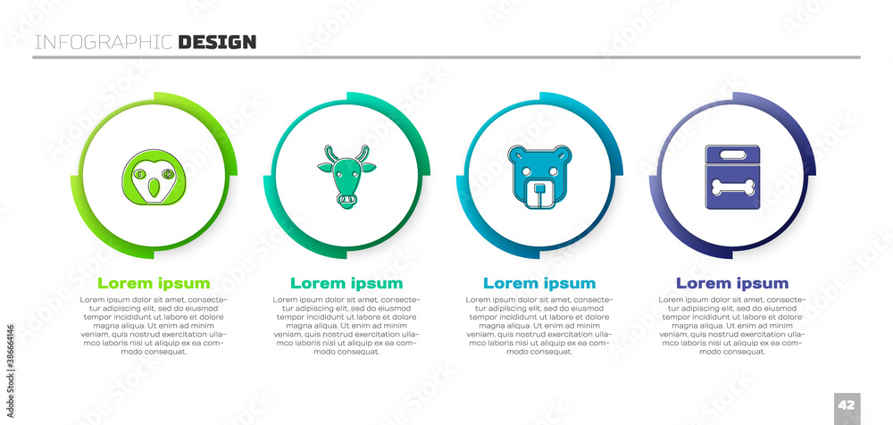 Set Owl bird, Cow head, Bear and Dog bone. Business infographic template. Vector.