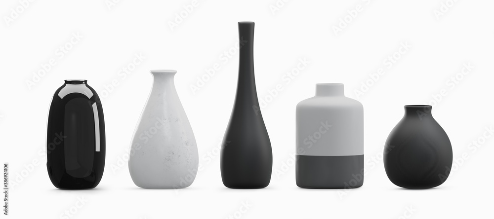 Various type vases isolated on white background