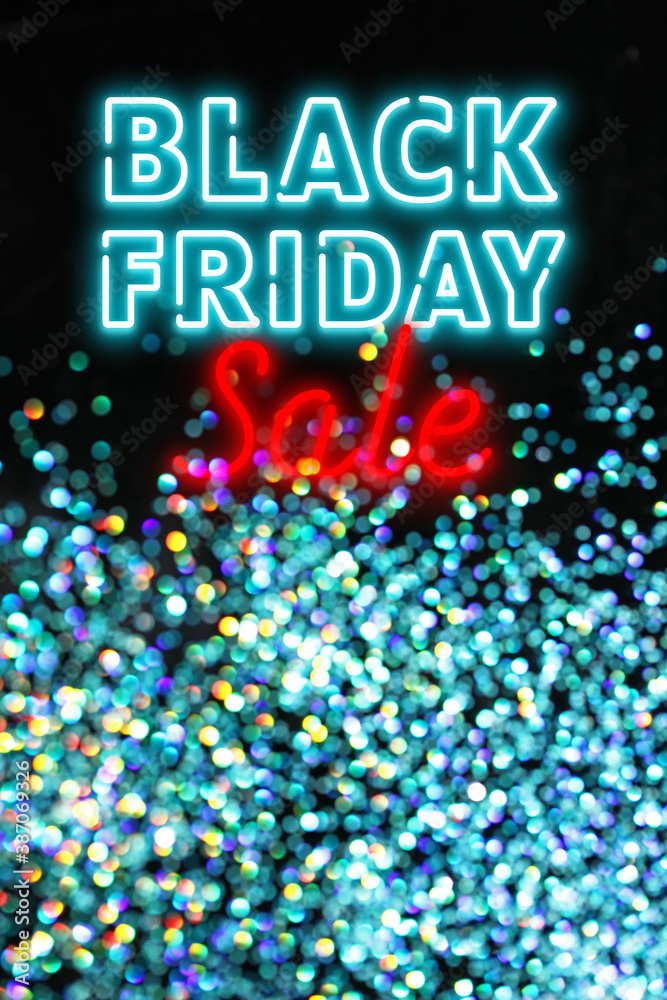 Text BLACK FRIDAY SALE on dark background with glitters