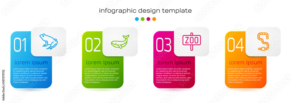 Set line Frog, Whale, Zoo park and Worm. Business infographic template. Vector.
