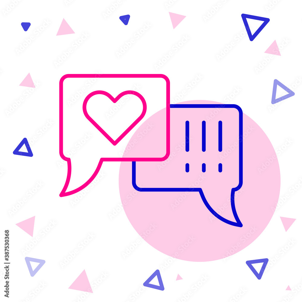 Line Heart in speech bubble icon isolated on white background. Colorful outline concept. Vector.