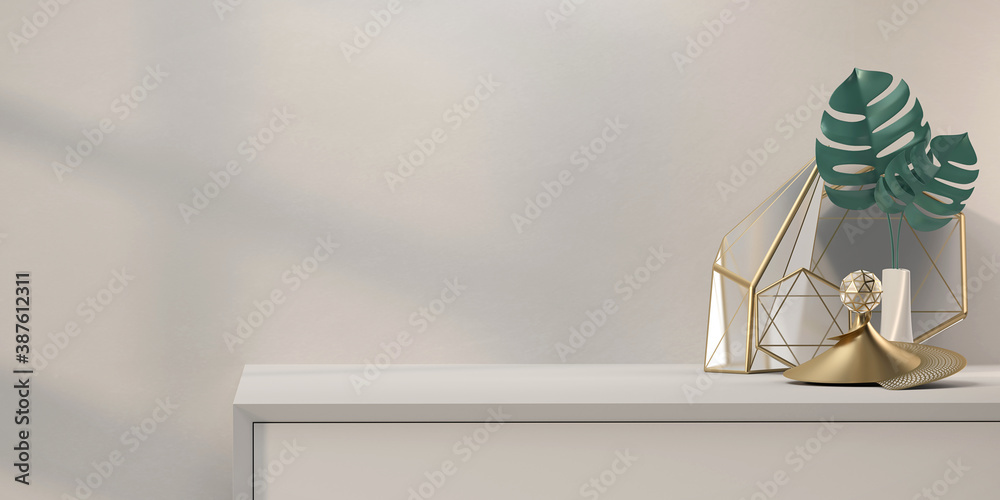 Abstract desk and plants for advertising product display, 3d rendering.