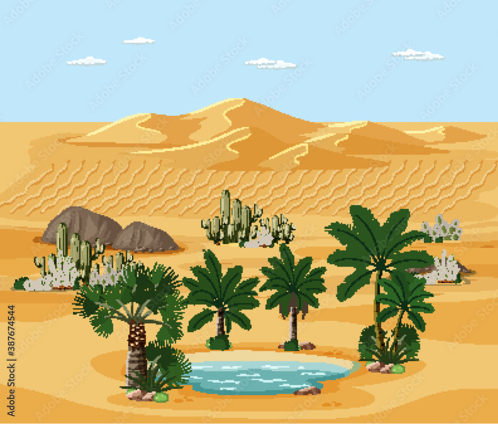 Desert landscape with nature tree elements scene