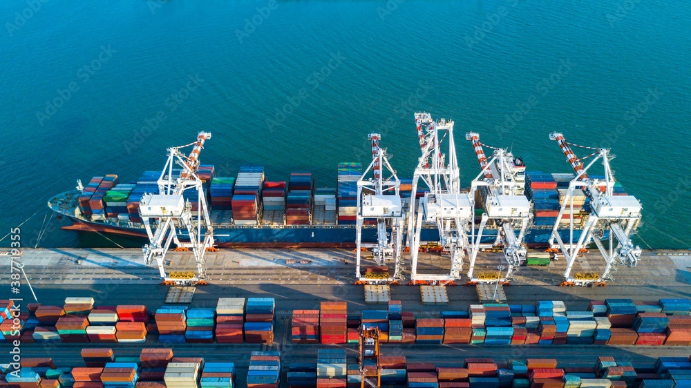 Aerial top view commercial dock freight transportation global business, Container ship business seaf