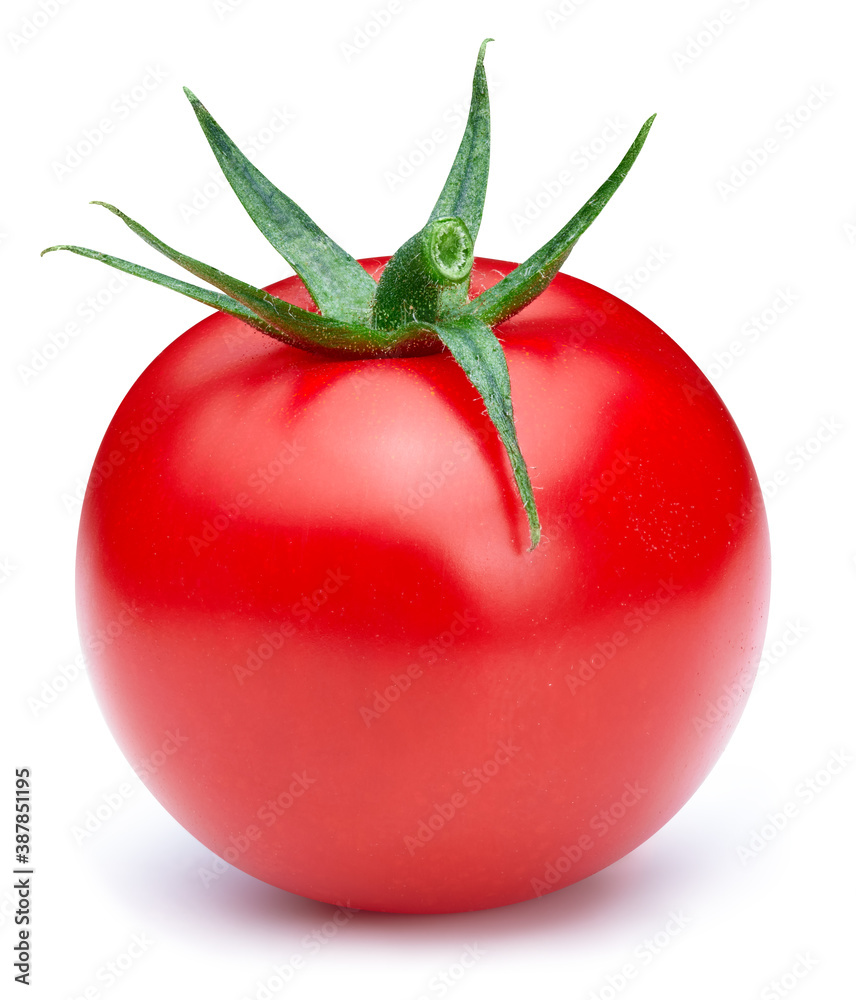 一个成熟的绿叶红番茄