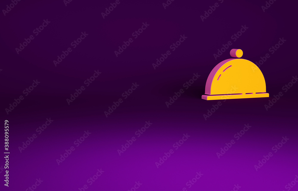 Orange Covered with a tray of food icon isolated on purple background. Tray and lid sign. Restaurant