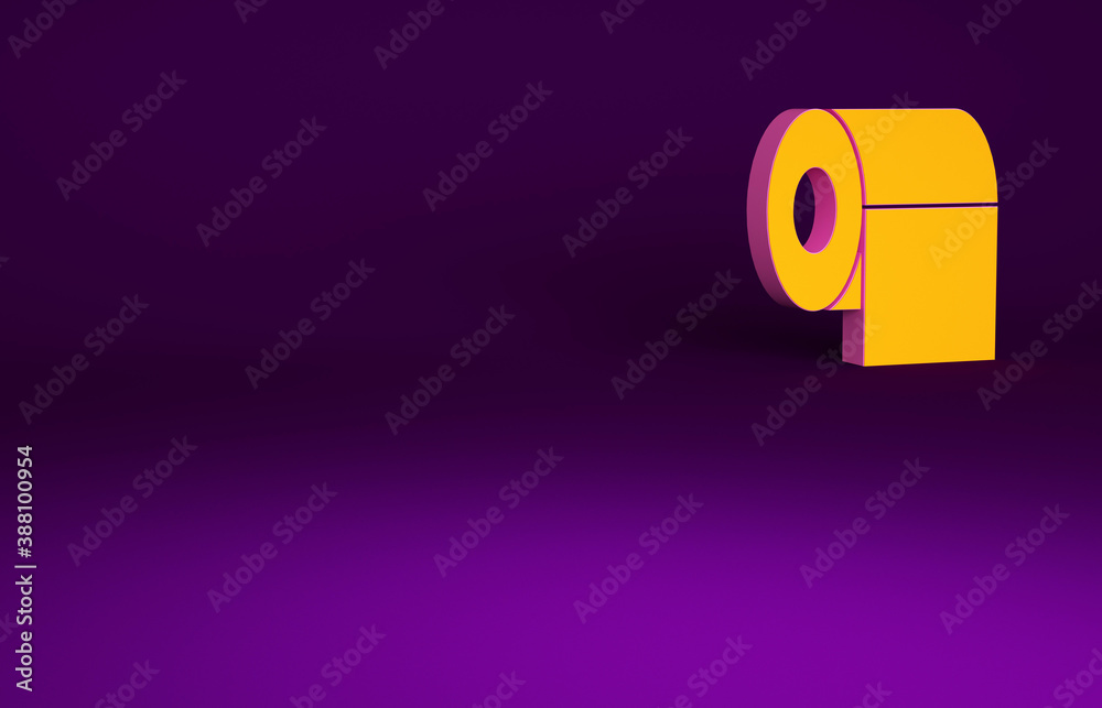 Orange Toilet paper roll icon isolated on purple background. Minimalism concept. 3d illustration 3D 