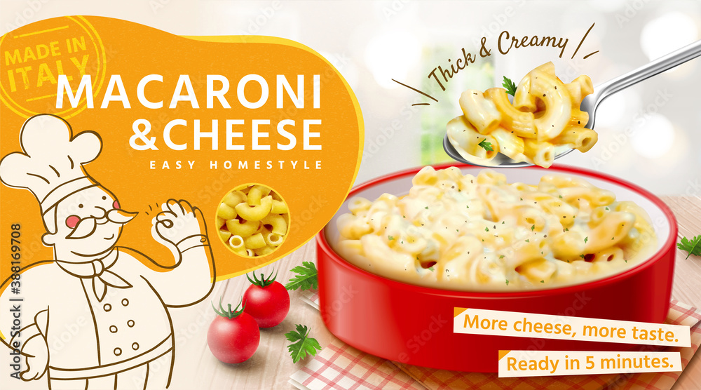 Tasty macaroni and cheese ads