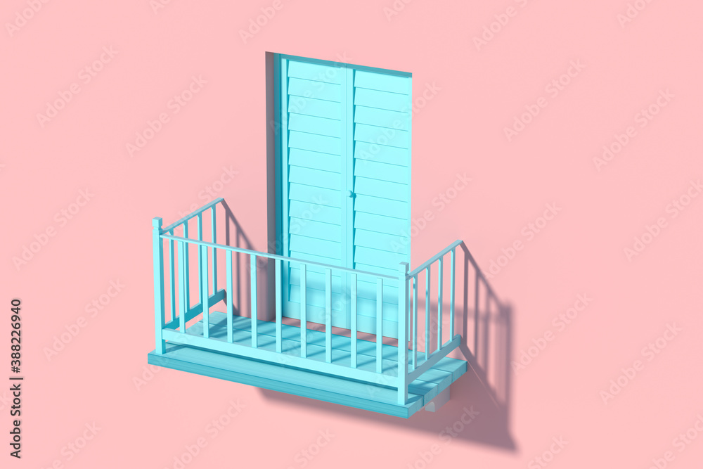 Balcony structure outside the building, 3d rendering.