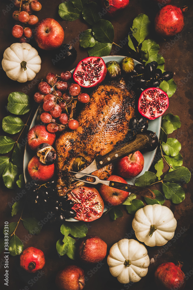 Autumn Thanksgiving, Friendsgiving, family party gathering celebration dinner. Flat-lay of Fall tabl