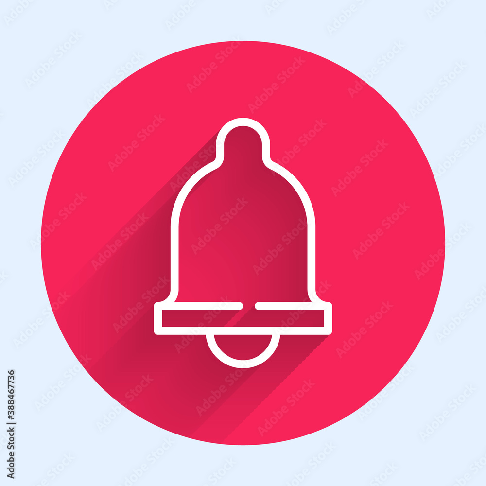 White line Motion sensor icon isolated with long shadow. Red circle button. Vector.