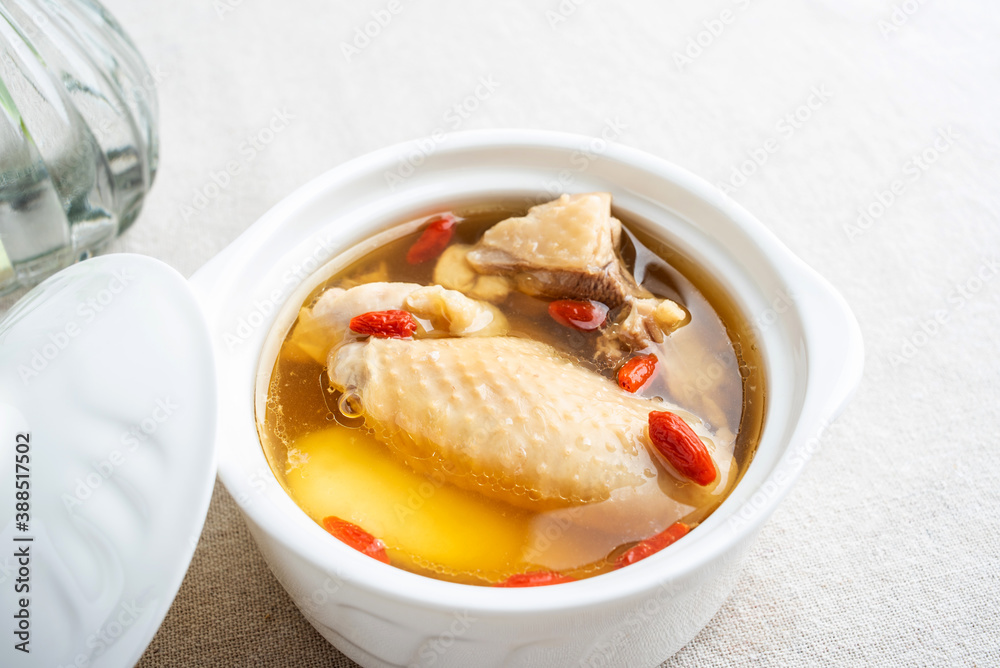 Chinese traditional nourishing soup wolfberry stewed chicken soup
