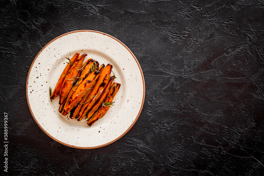 Roasted sweet potato with spaces, top view