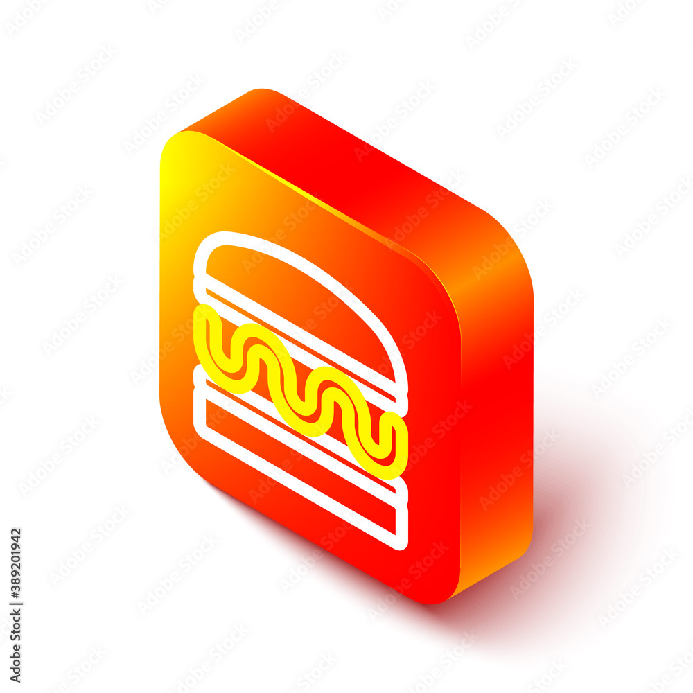 白色背景上隔离的等距线汉堡图标。汉堡图标。奶酪汉堡三明治标志。