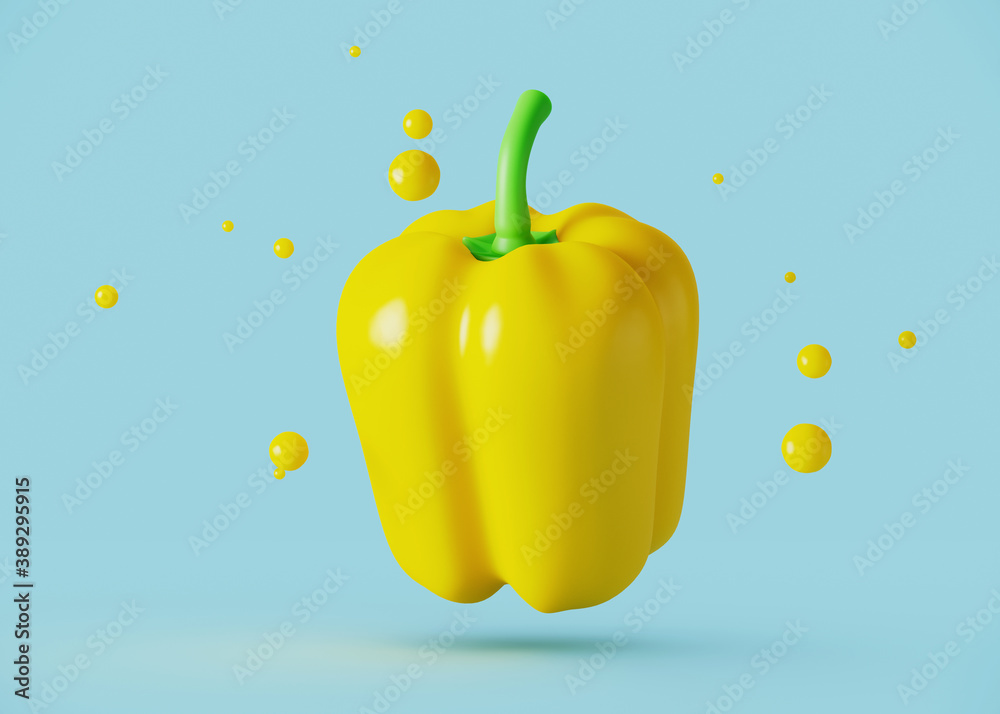 Minimal object for food and beverage concept. Bell pepper cartoon style on blue background. 3d rende