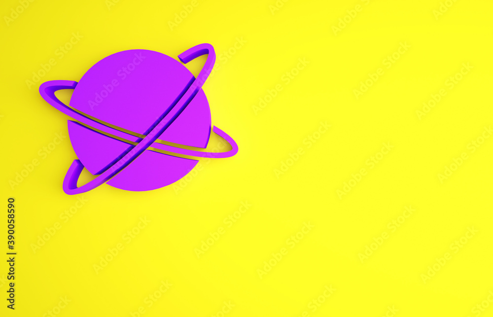 紫色人造卫星在外太空环绕地球运行，黄色背景上的图标被隔离