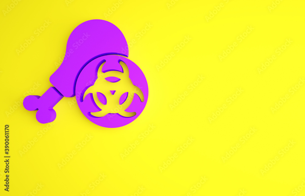 紫色Gmo研究鸡图标被隔离在黄色背景上。注射器被注射到鸡身上。M