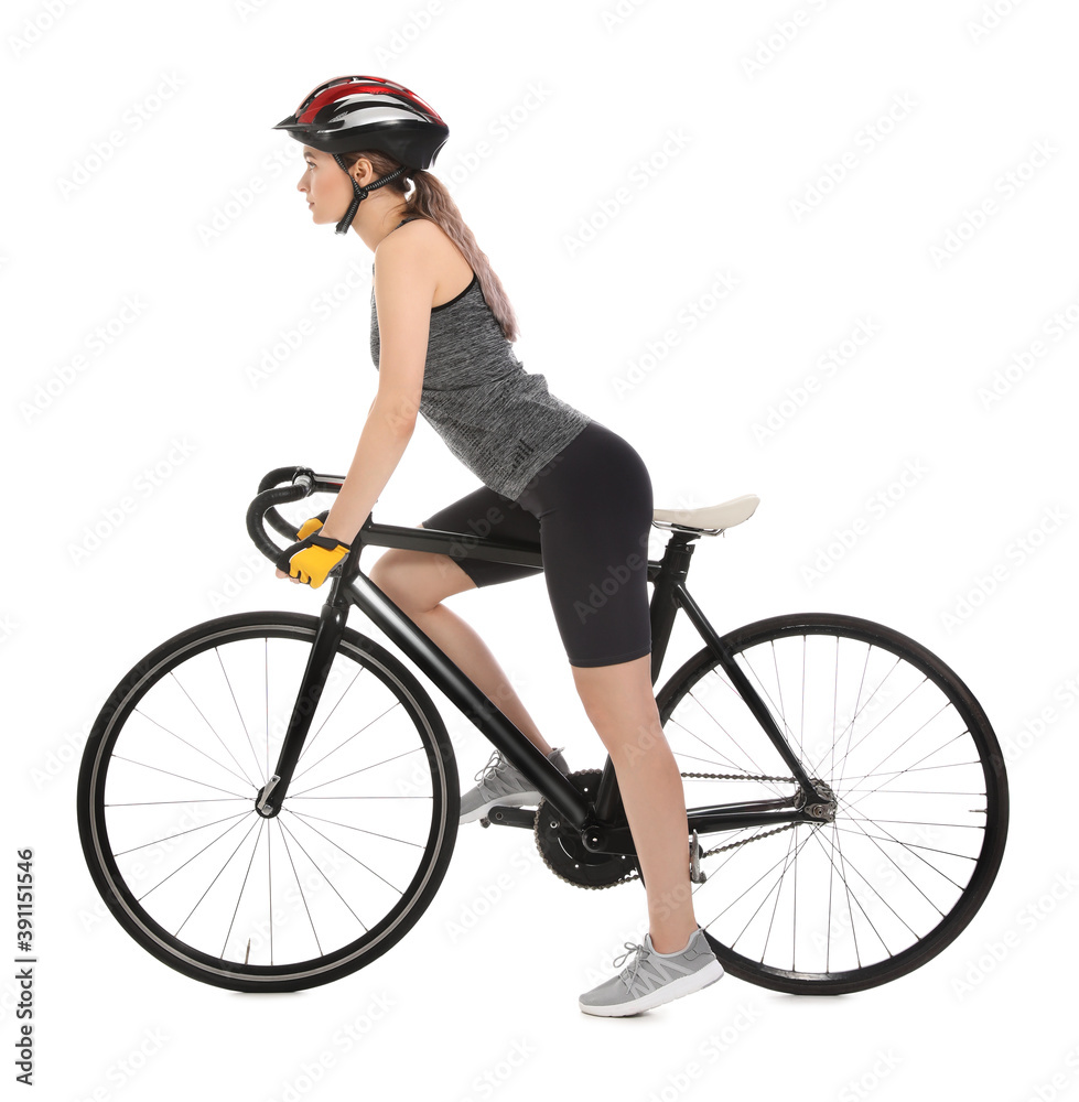 白底骑自行车的女自行车手