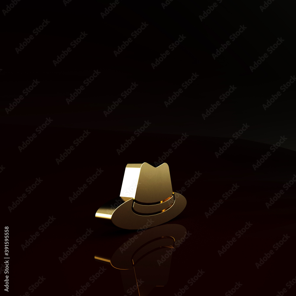 金色西部牛仔帽图标隔离在棕色背景上。极简主义概念。3d插图3d re
