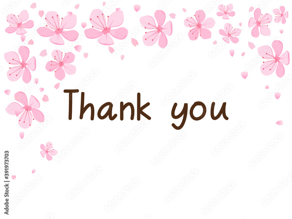 谢谢你的卡片，上面有手写和白色背景矢量插图上的粉红色樱花。