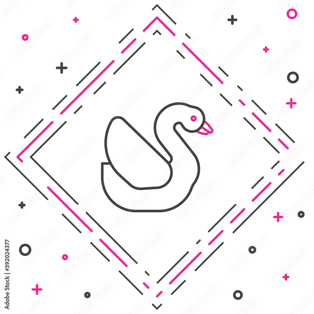 白色背景上的线条天鹅鸟图标。动物符号。彩色轮廓概念。矢量。