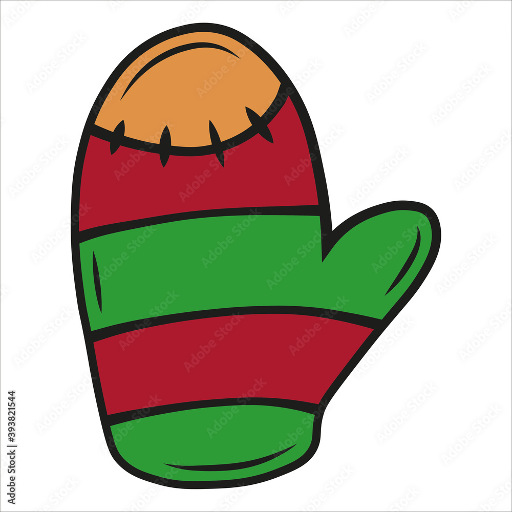 简单矢量eps图标新年圣诞手套插图，简单st中有绿色和红色