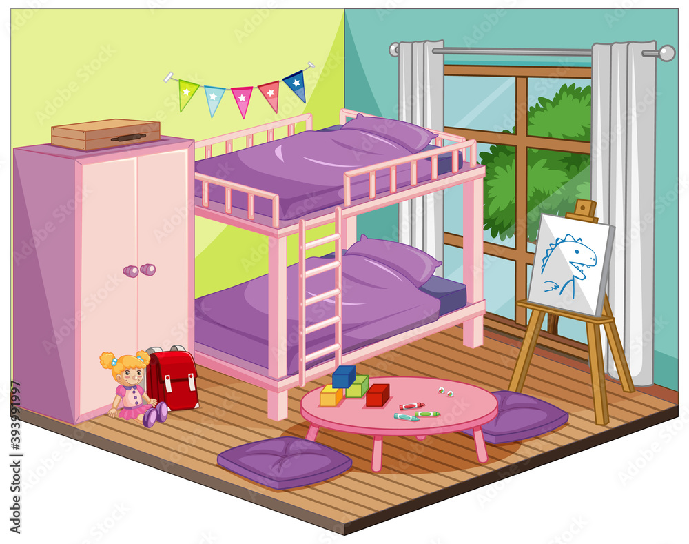 粉色主题的女孩卧室室内家具和装饰元素