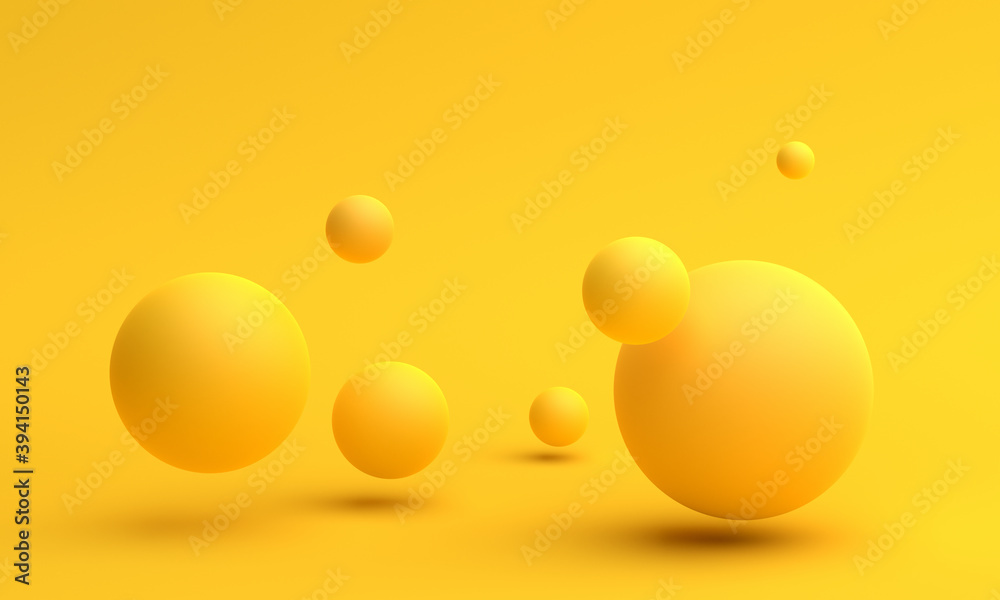 黄色球体构图的抽象三维渲染，现代背景设计