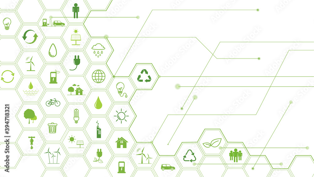 Green Business template and background for Sustainability concept with flat icons