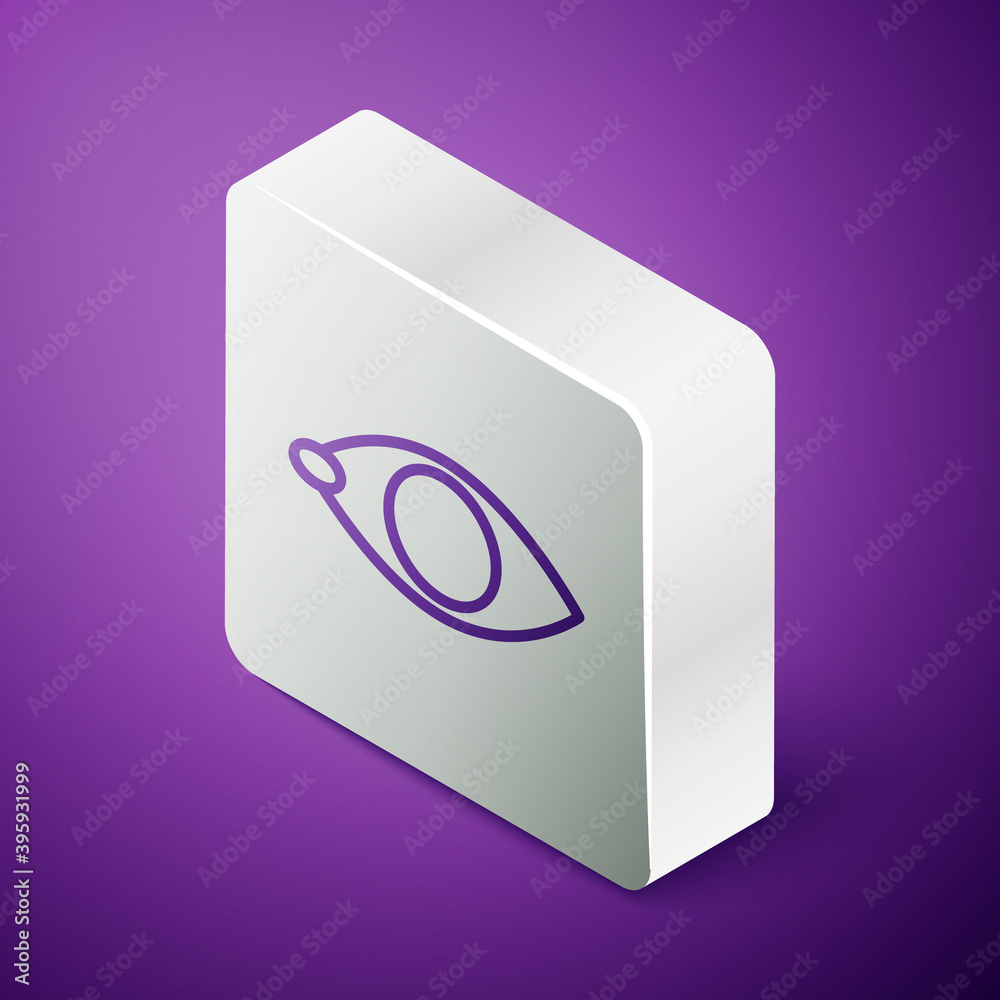 等距线失明图标隔离在紫色背景上。失明标志。银色方形按钮。Vecto