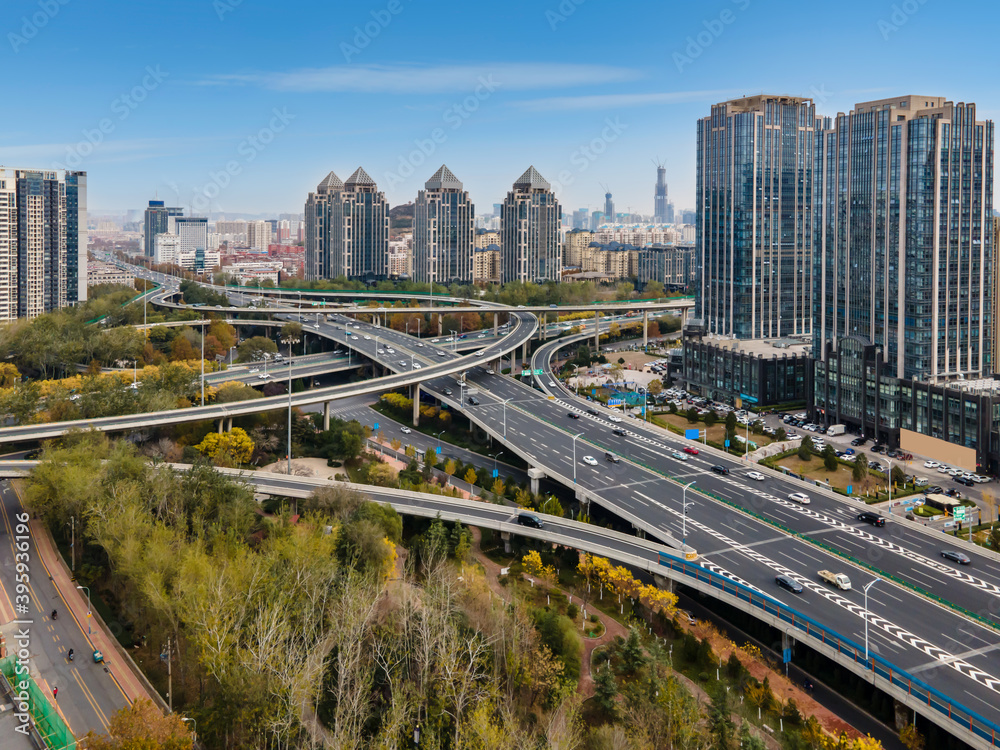 航拍中国现代城市建筑景观立交桥