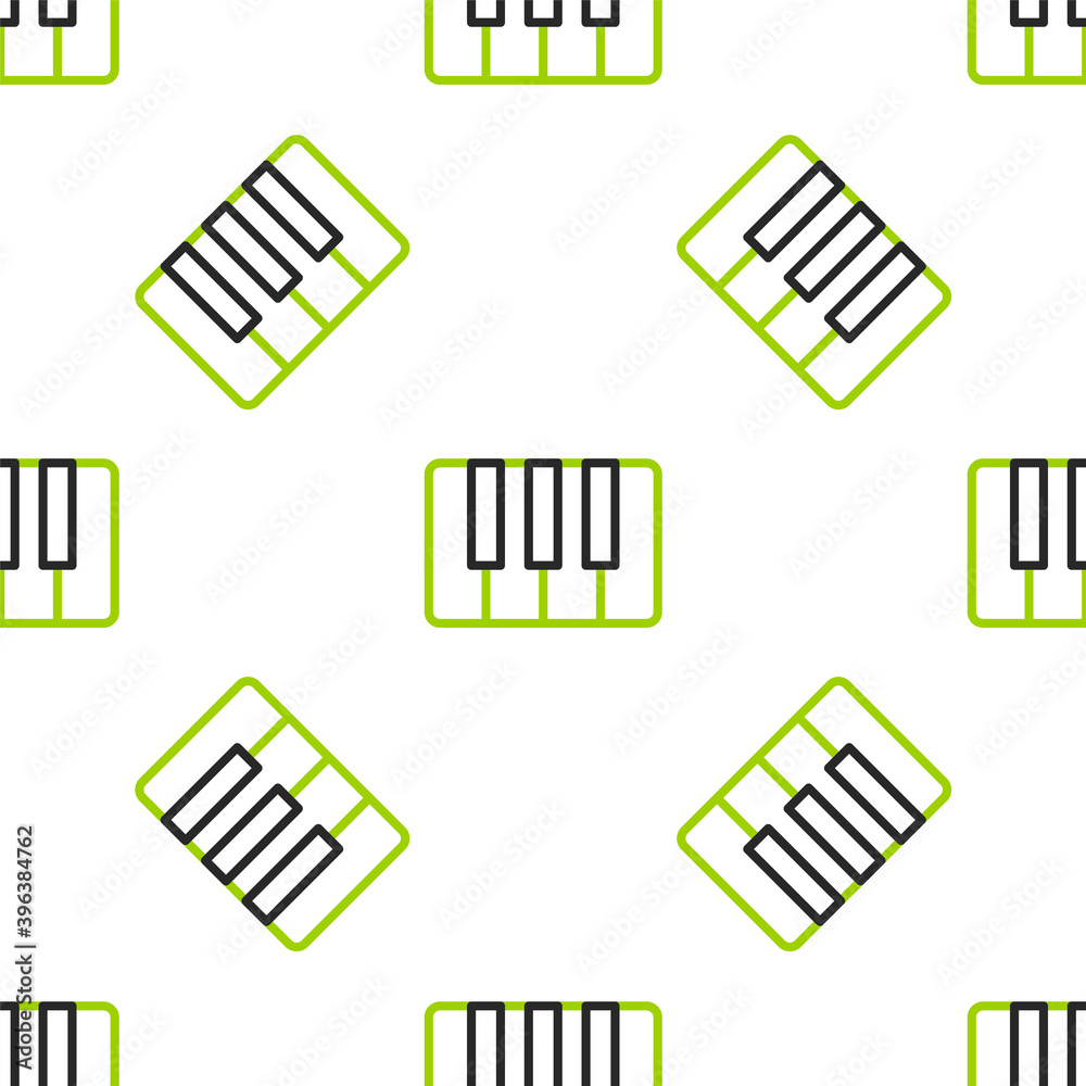 线条音乐合成器图标在白色背景上隔离无缝图案。电子钢琴。矢量