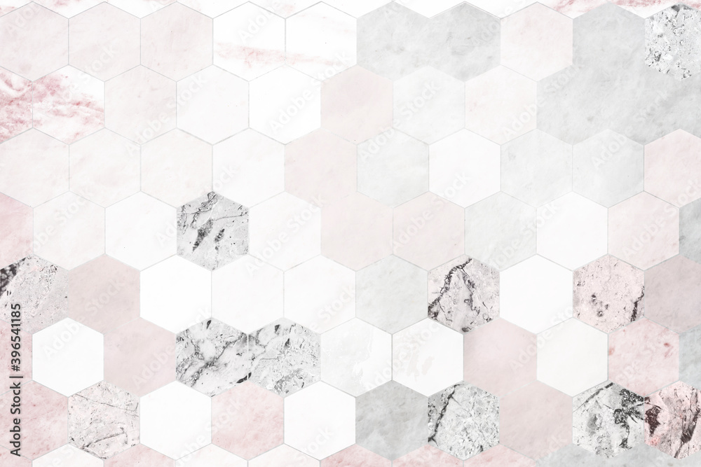 六边形粉红色大理石瓷砖图案背景