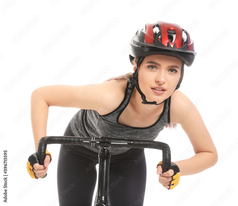 白底骑自行车的女自行车手