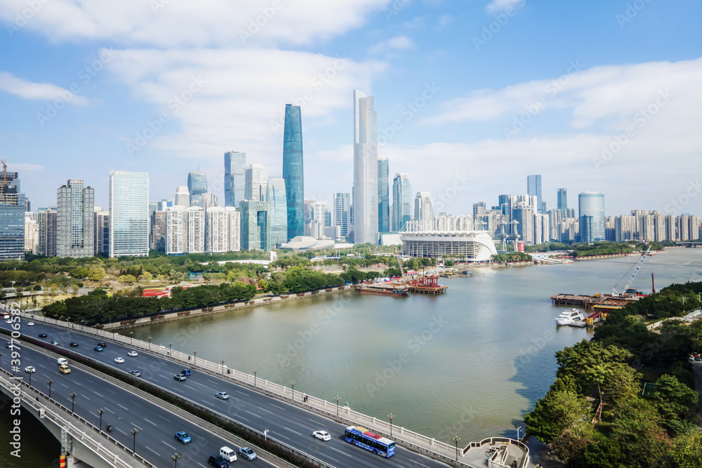 航拍中国现代城市建筑景观天际线