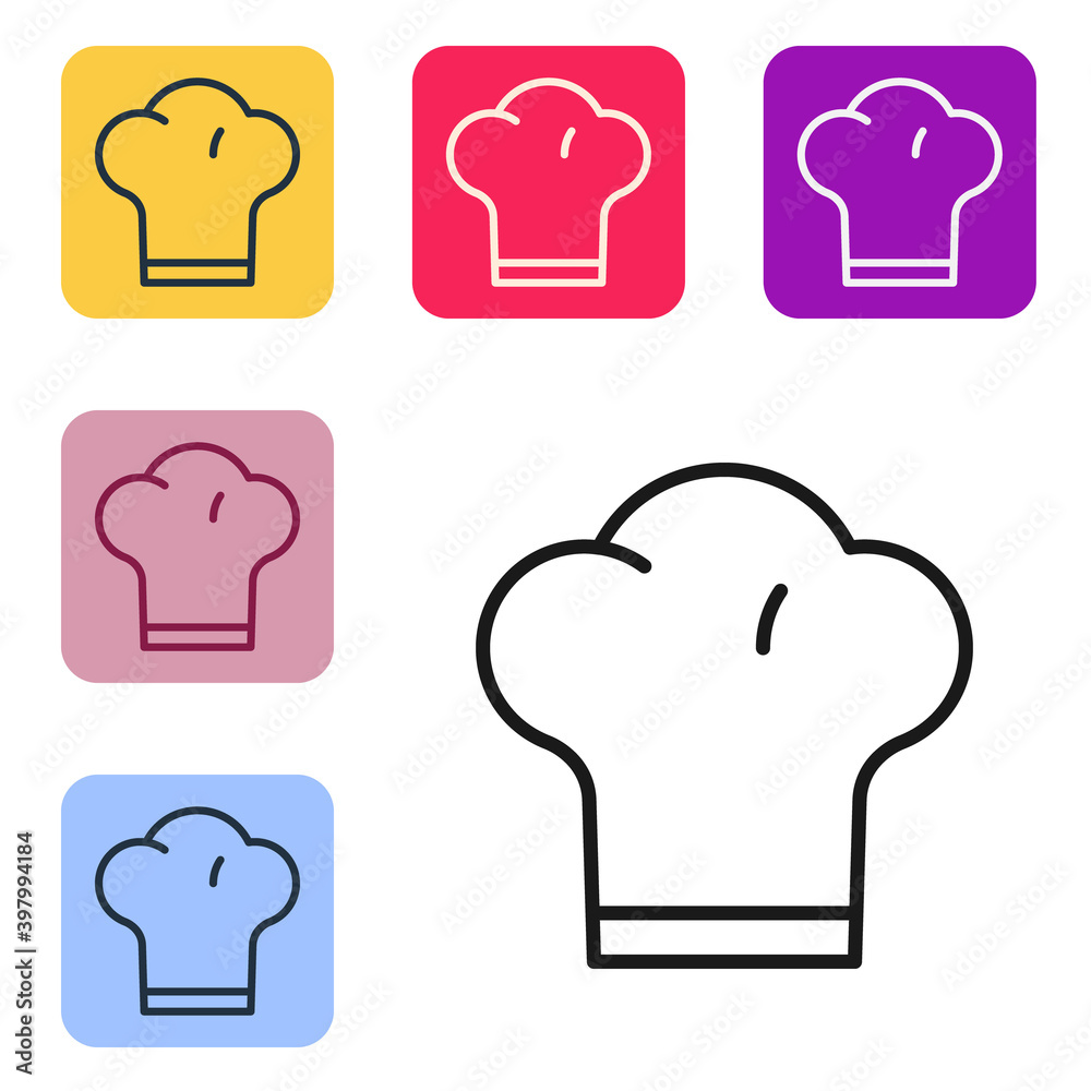 Black line Chef hat icon isolated on white background. Cooking symbol. Cooks hat. Set icons in color