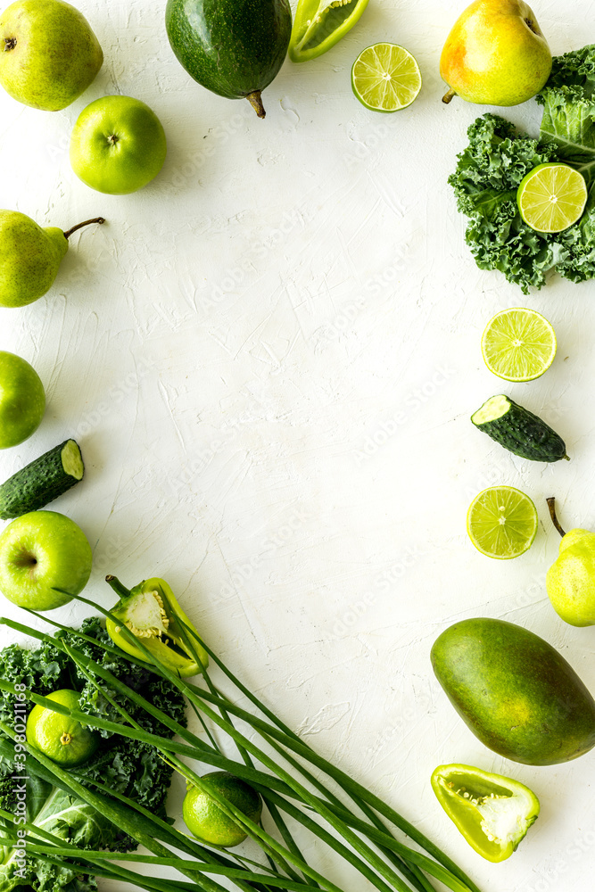 素食框架-绿色蔬菜：黄瓜、西兰花、鳄梨